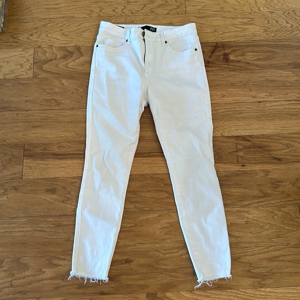 Kut From The Cloth Donna Fab Ab High Rise Stretch Raw Hem Skinny Jeans White 6